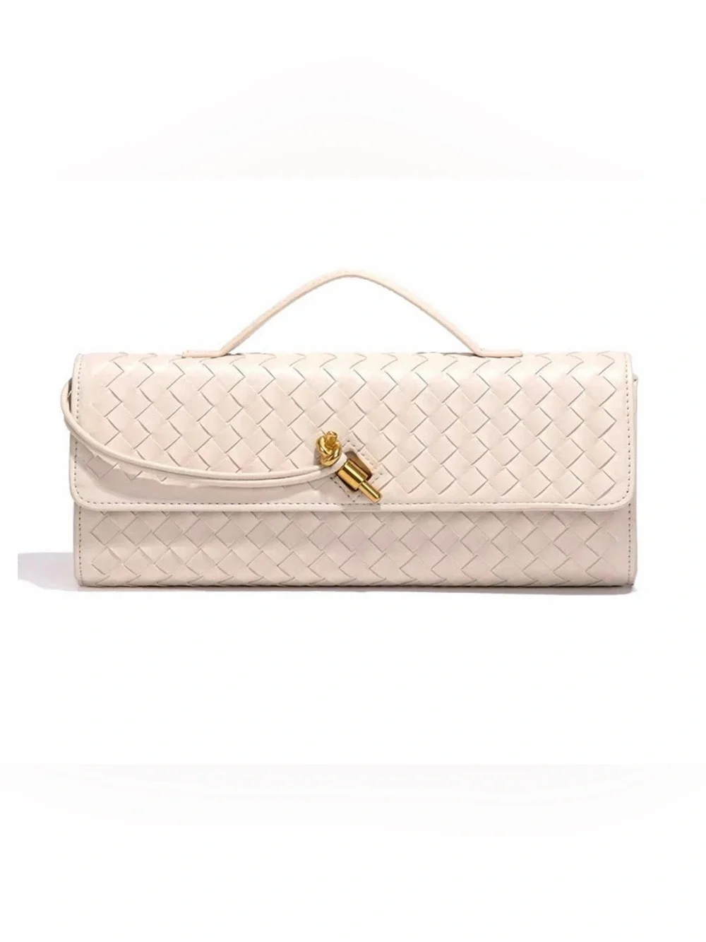 NWT Woven Vegan Leather Top-Handle Clutch in Light Cream